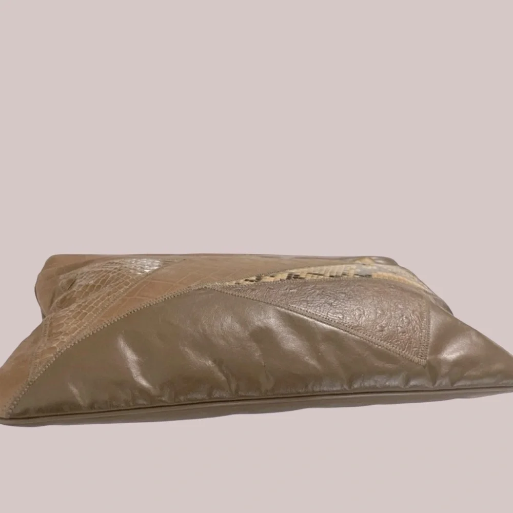 Vintage Margolm Leather Patchwork Clutch Snakeskin 1980s Neutral